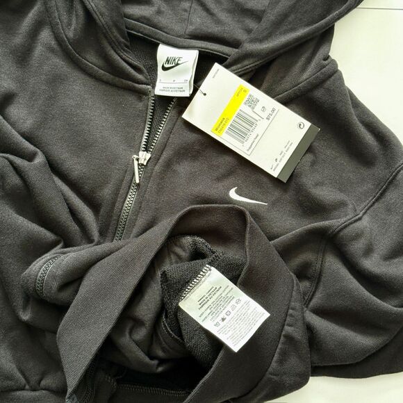 NWT Nike Womens Hoodie Sweatshirt Full Zip Loose Fit Pockets Black with Logo - Picture 2 of 3